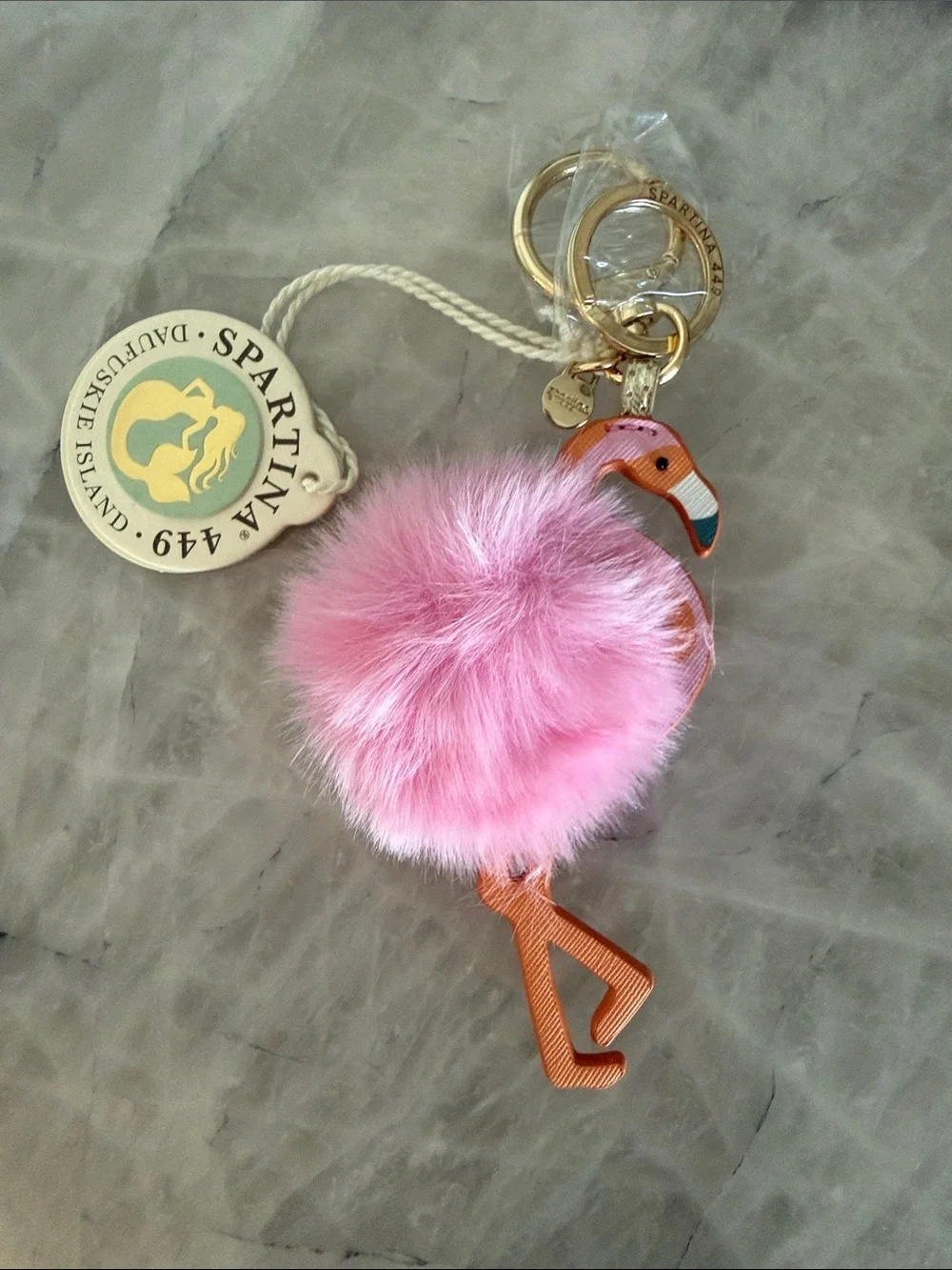 Spartina Pink  Flamingo poof keychain NWT